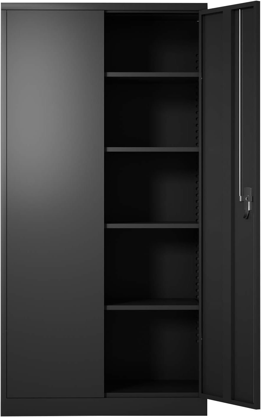 Large Space Steel Storage Cabinet with 4 Adjustable Shelves and Lock 2 Doors K30210