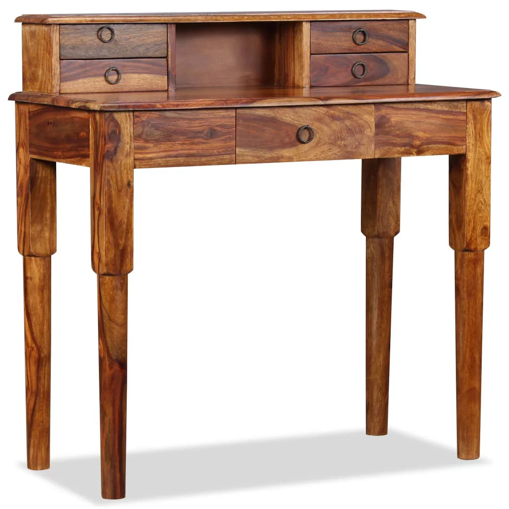 Solid Sheesham Wood Writing Desk with 5 Drawers F13589