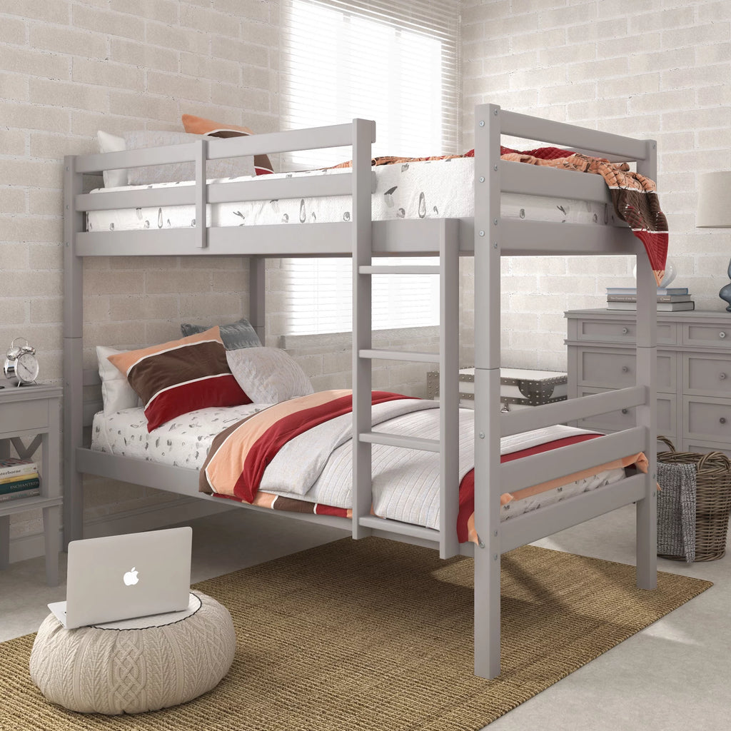 White Wood Twin over Twin Convertible Bunk Bed P6436