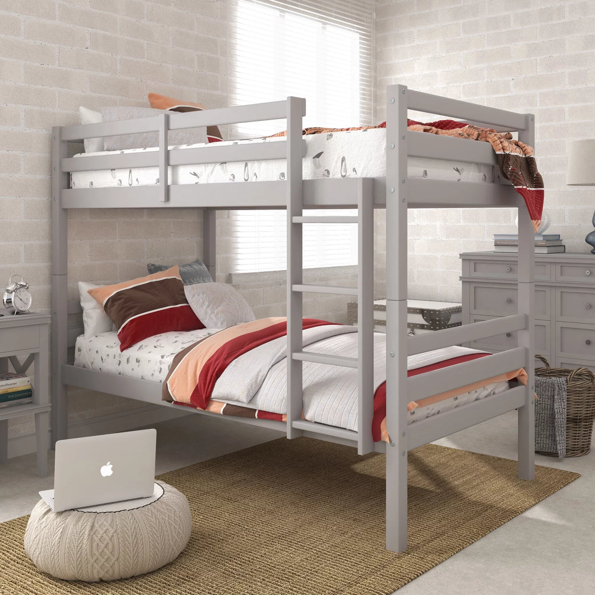White Wood Twin over Twin Convertible Bunk Bed P6436