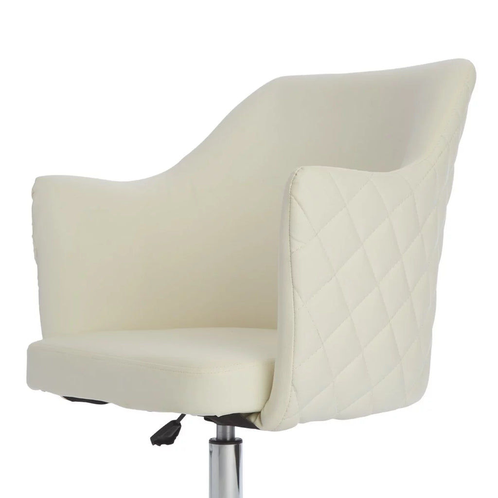 White Quilted Velvet Desk Chair with Wheels Y568105