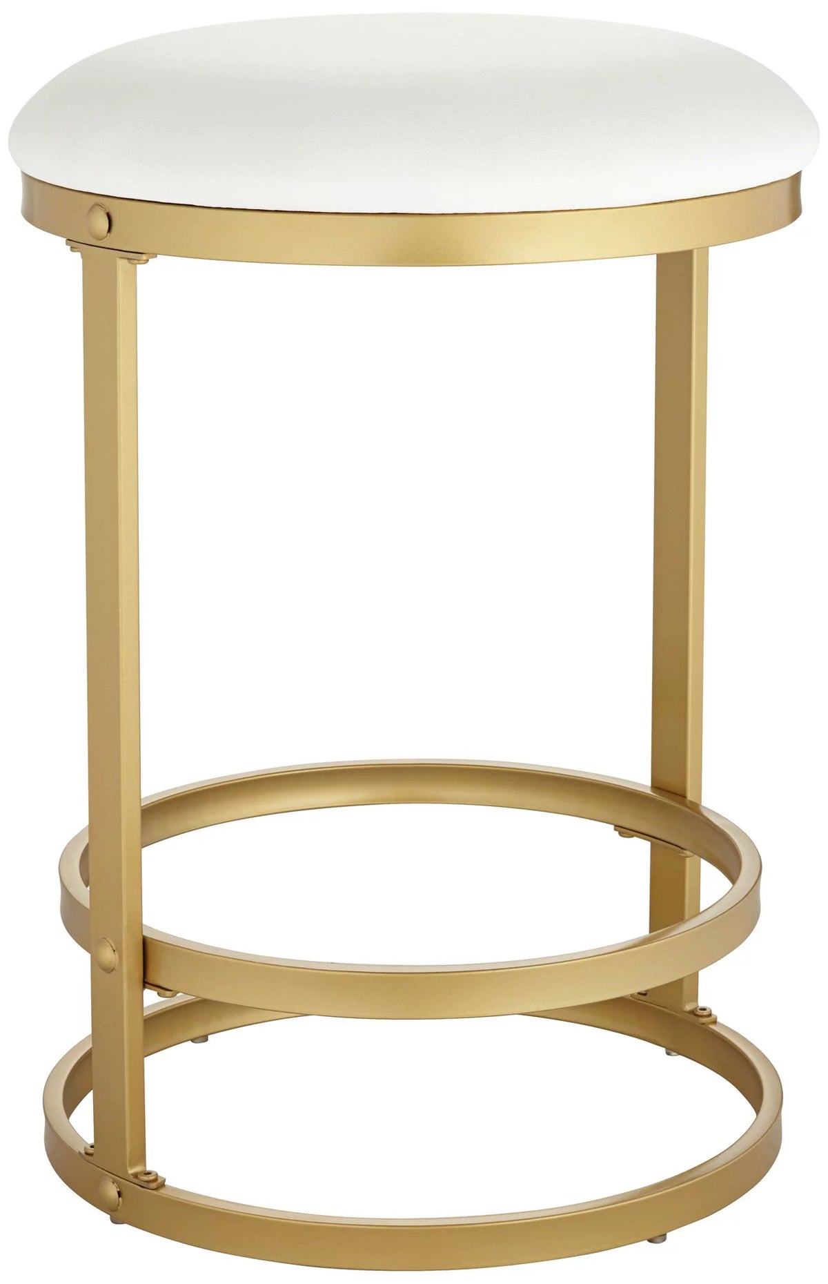 Gold Metal Bar Stool 26" High White Fabric Round Cushion with Footrest A69144