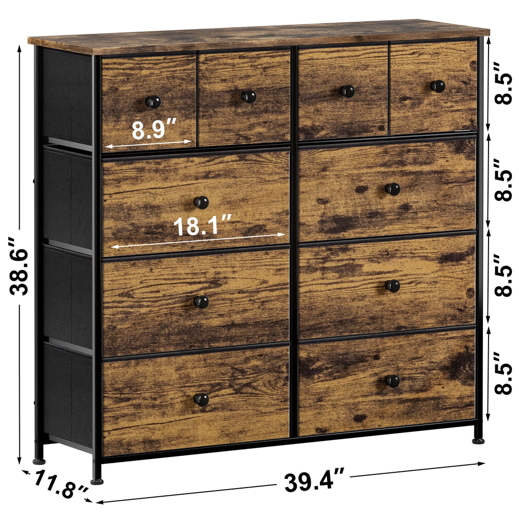 10 Drawer Fabric Dresser with Wood Top T591249