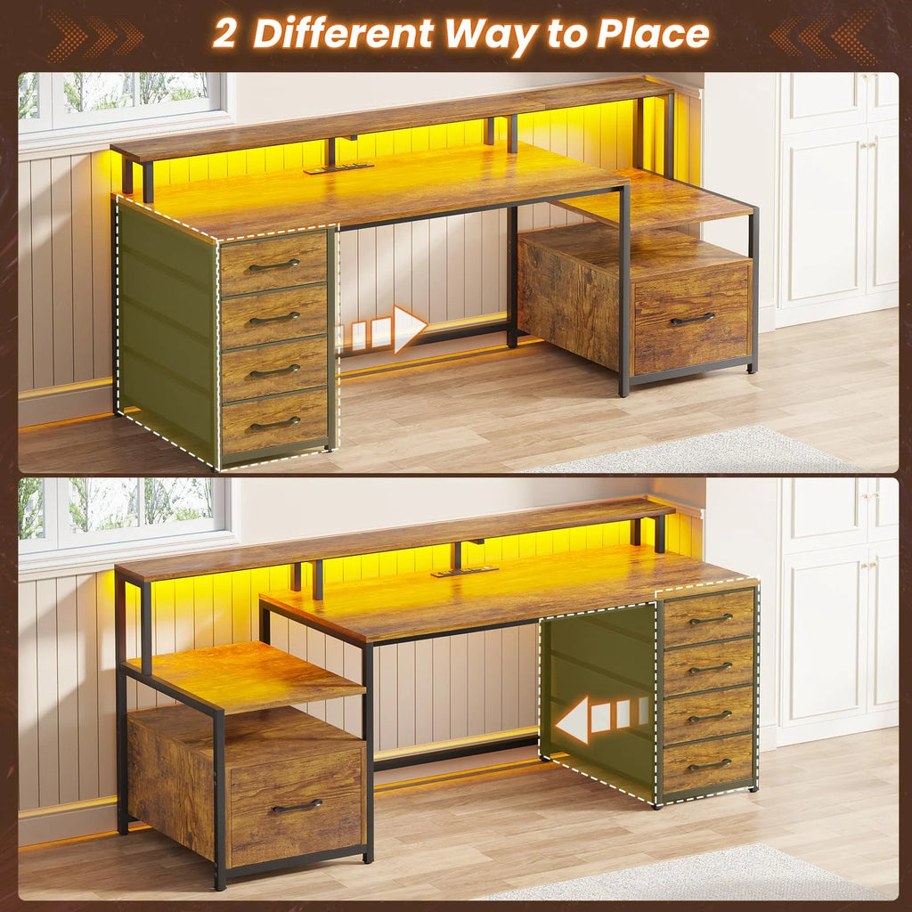 66'' Computer Desk with 4 Drawer and Storage Shelves J310