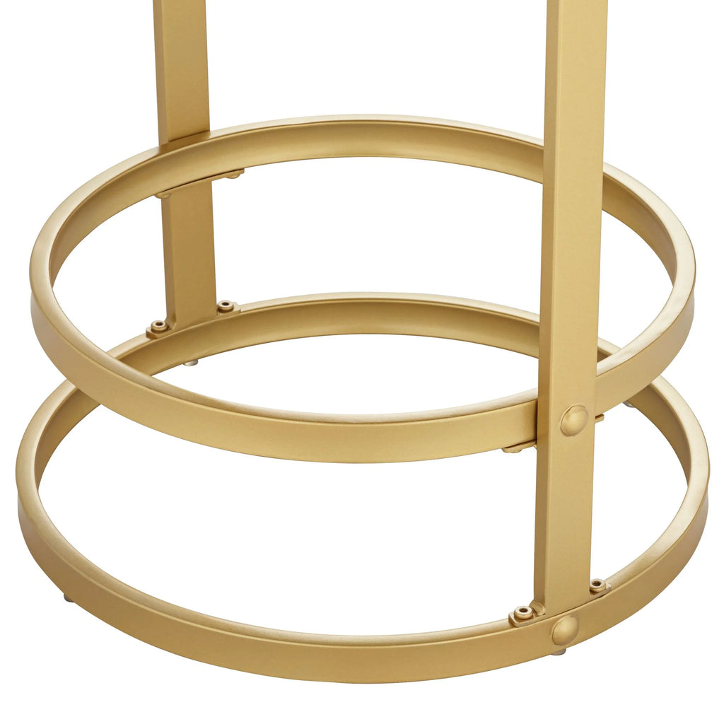 Gold Metal Bar Stool 26" High White Fabric Round Cushion with Footrest A69144