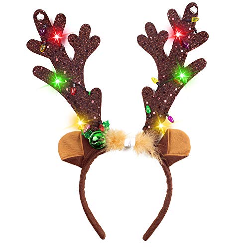 LED Reindeer Antlers Headband with Bells J8341