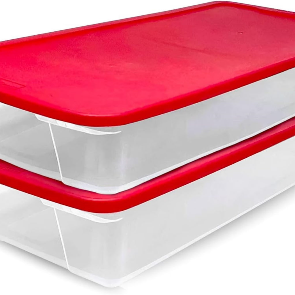 2-Pack Clear Plastic Storage Organizer Bins with Lids, 41 Quart, Red M252526