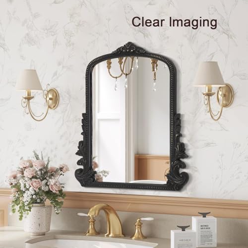 Black Antique Arched Wooden Frame Mirror Z9085