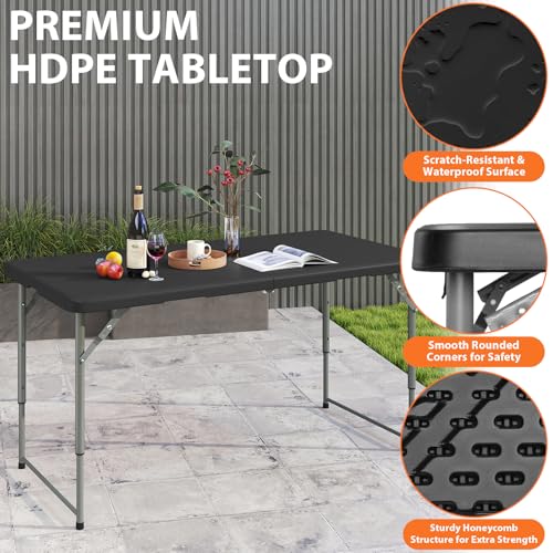 5 Foot White Folding Plastic Table with Carrying Handle L24323