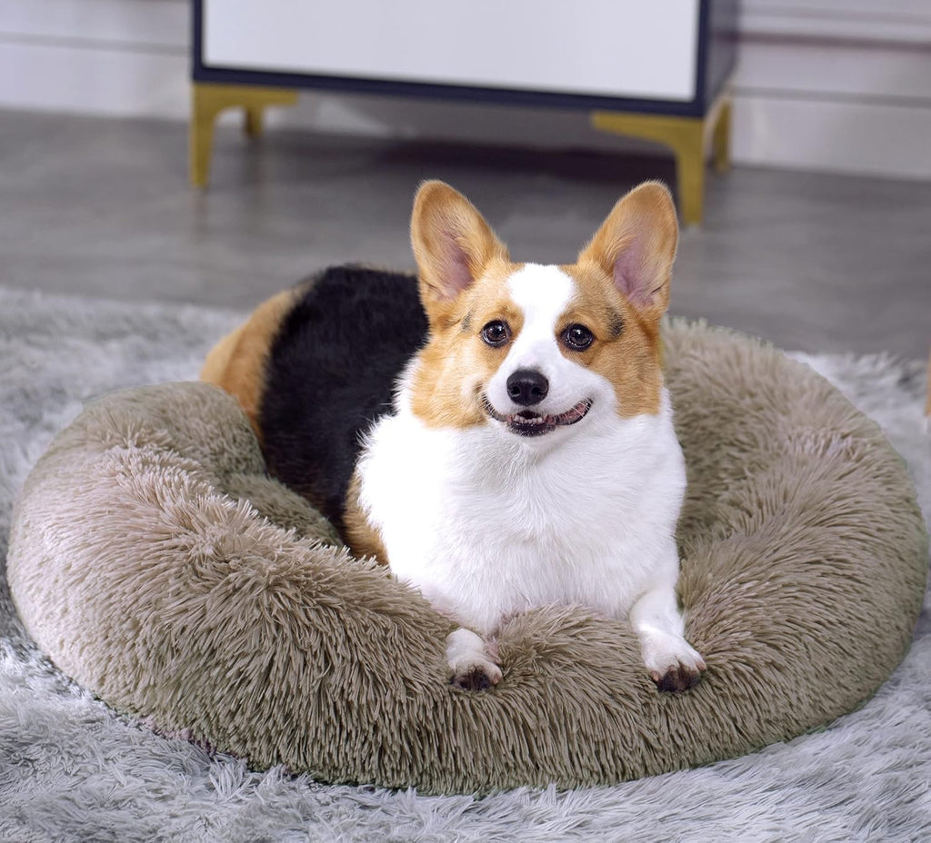 Navy Grey Faux Fur Donut Pet Bed M76498