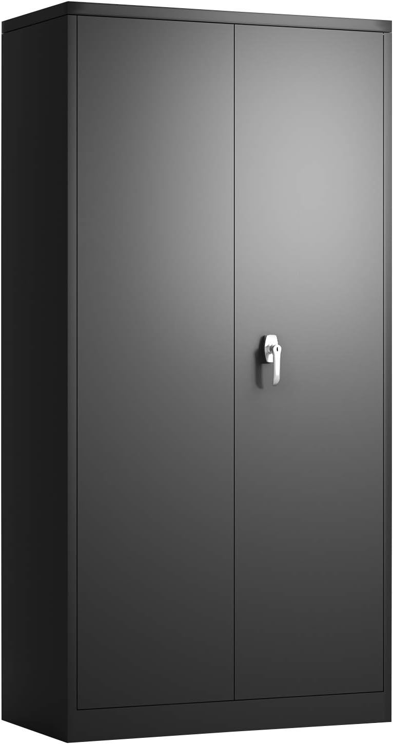 Large Space Steel Storage Cabinet with 4 Adjustable Shelves and Lock 2 Doors K30210