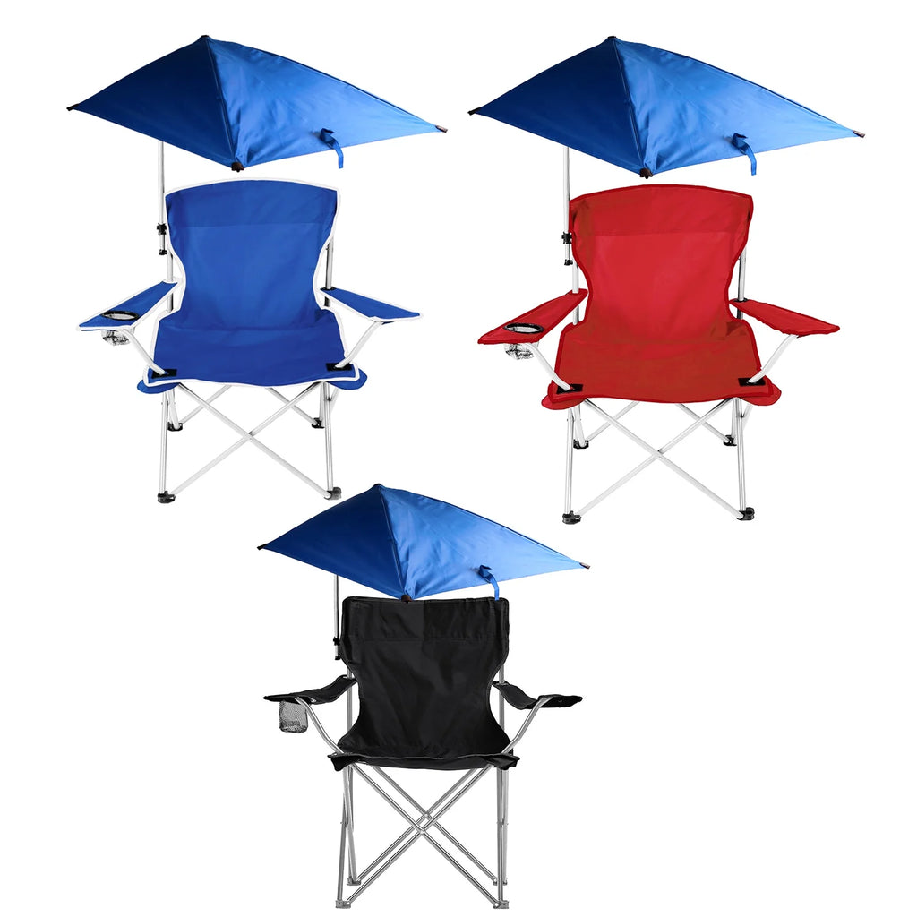 Blue Foldable Beach Chair with Detachable Umbrella Cup Holder Carry Bag X803037