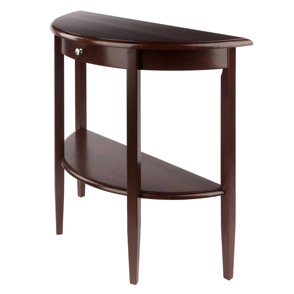 Walnut Half Moon Console Table with Drawer and Shelf N157063