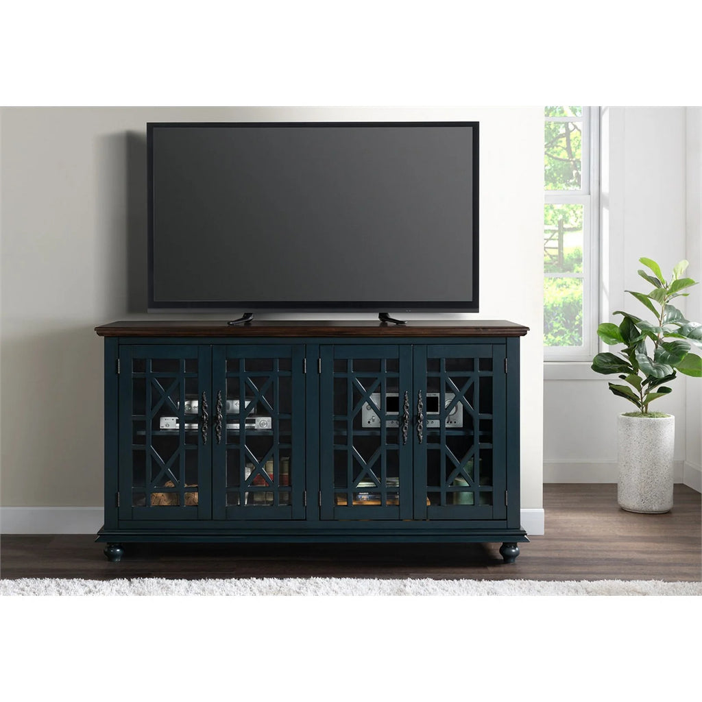 63" TV Stand Catalina Blue with Walnut Top S1474