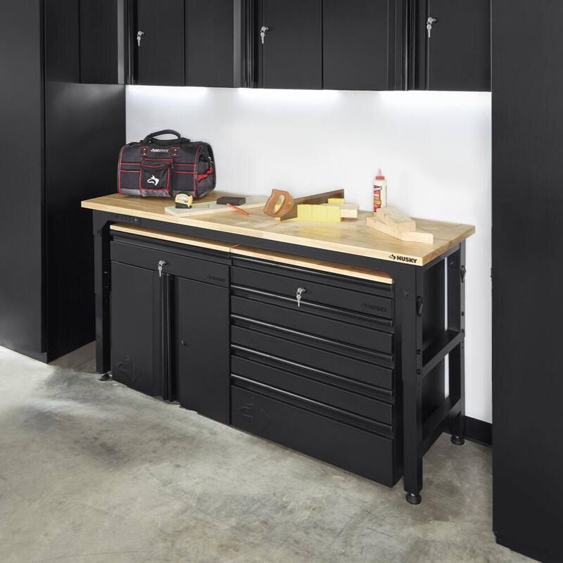 Black Adjustable Height Solid Wood Top Workbench Y4489