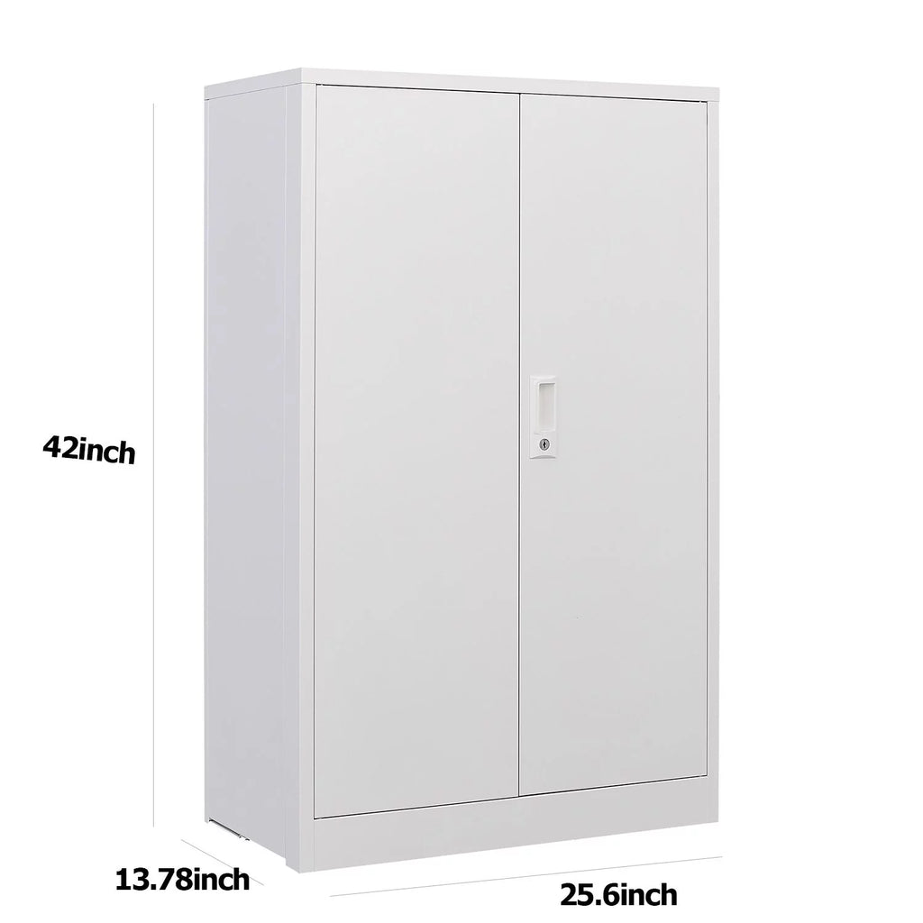White 42 inch Metal Storage Cabinet with Adjustable Shelves and Locking Doors V732