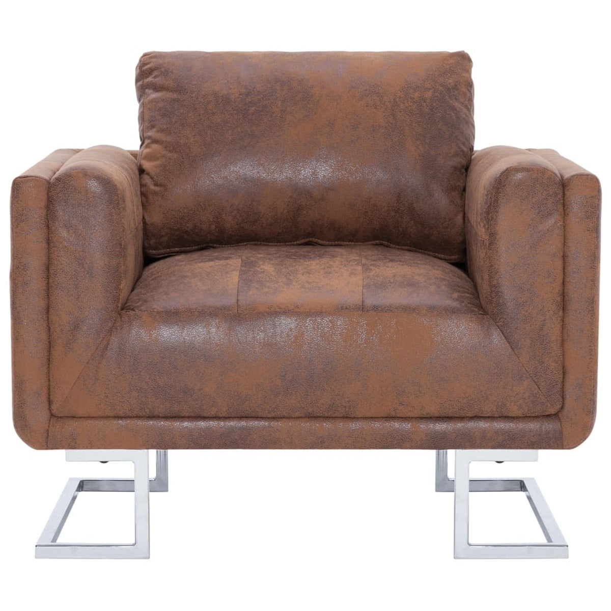 Cube Armchair Faux Suede Leather Upholstery Chair with Chrome Feet Brown U732