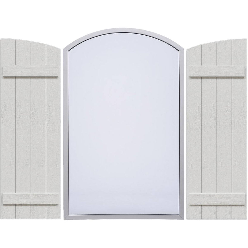 Rustic Faux Wood Shutters with Elliptical Arch Top U8841