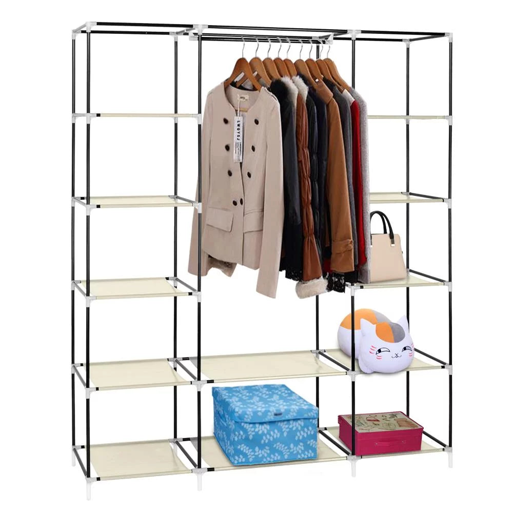 69" Portable Heavy Duty Clothes Closet Wardrobe Storage Organizer P306141