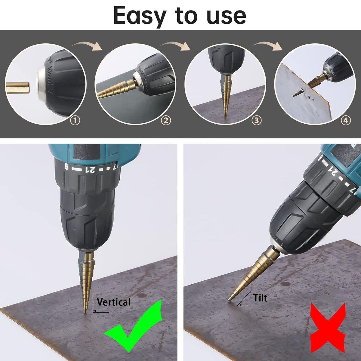 5 Pc HSS Titanium Coated Step Drill Bit Set with Aluminum Case G427518