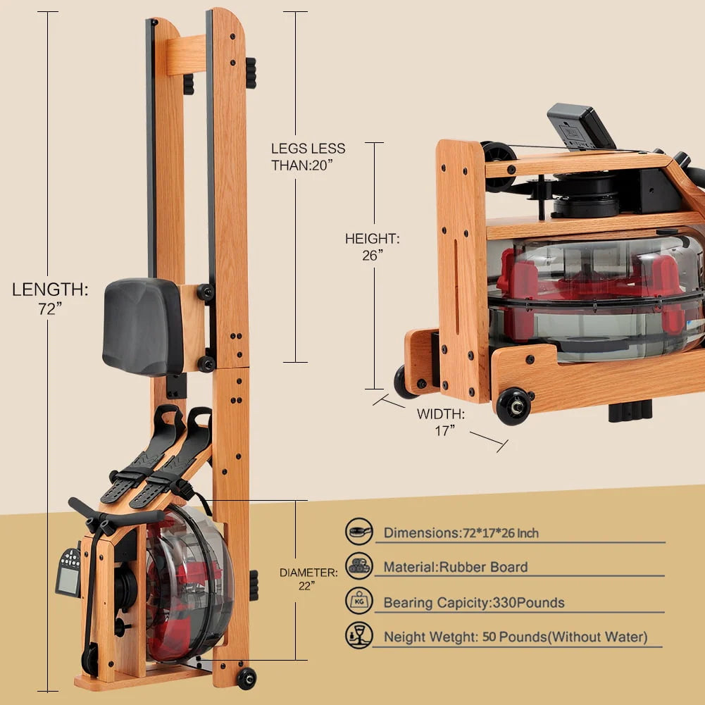 Solid Wood Water Rowing Machine with Bluetooth Monitor T251167