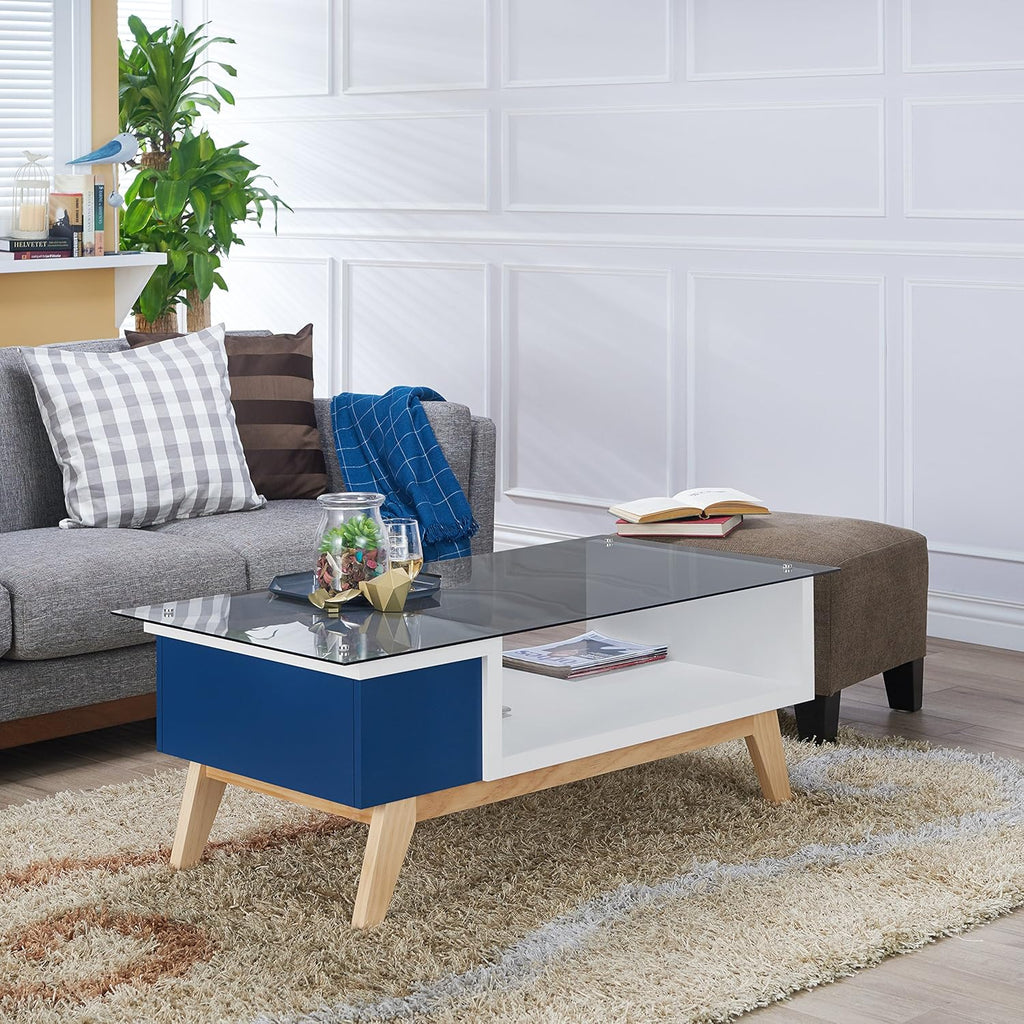 Mid-Century Coffee Table with Glass Top V78357
