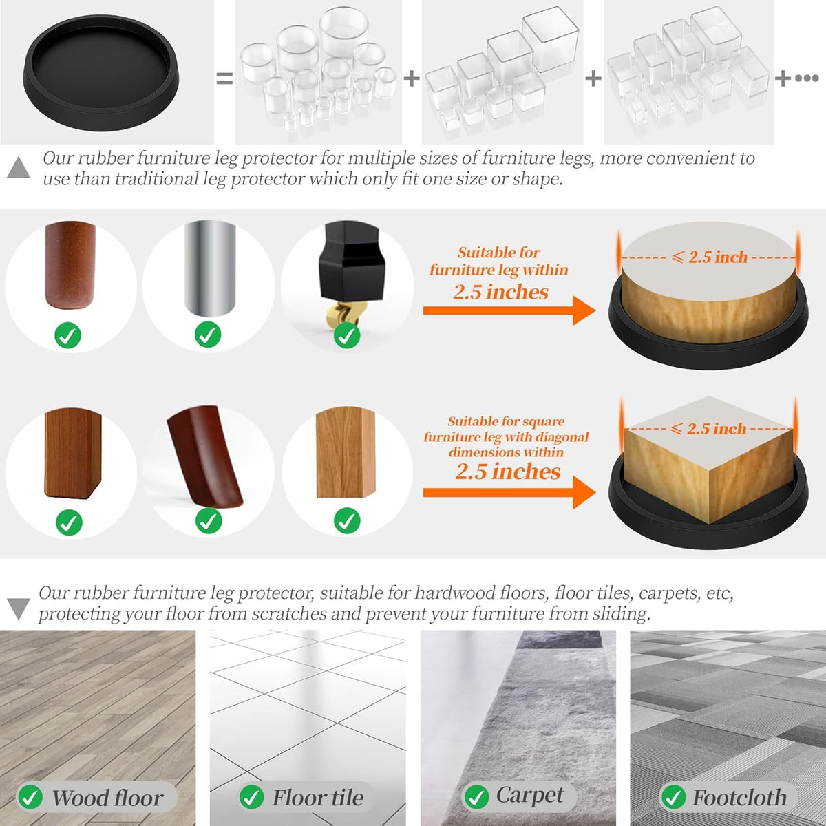 2.5 Inch 4pcs Non Slip Rubber Furniture Coasters D696395