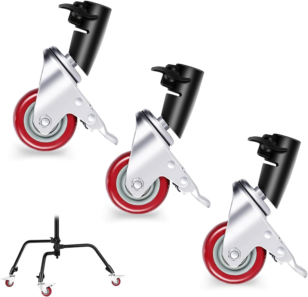 3-Pack Swivel Caster Wheels Set with 75mm Diameter Metal Rubber Black Z563