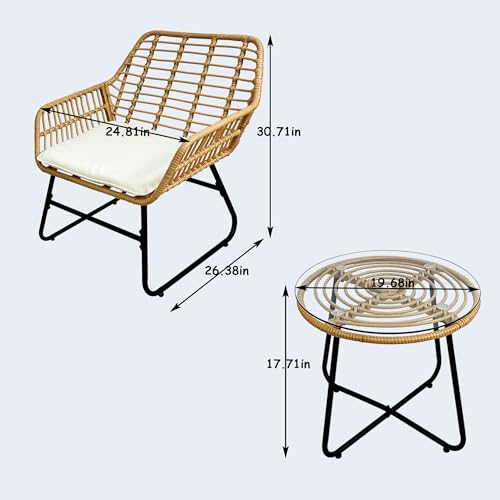 3-Piece Rattan Patio Bistro Set with Grey Cushions C473