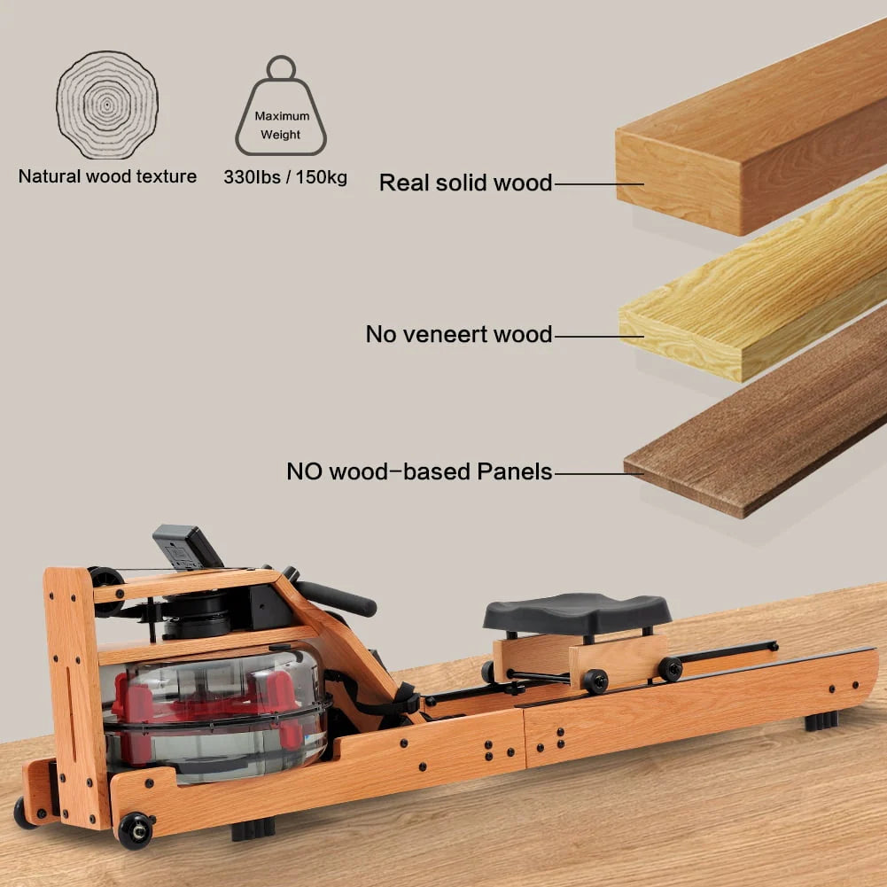 Solid Wood Water Rowing Machine with Bluetooth Monitor T251167