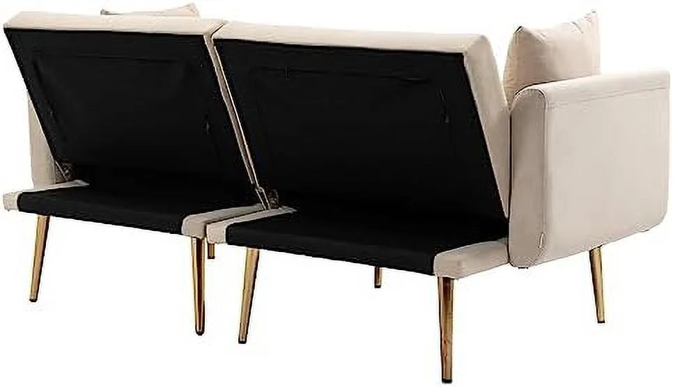 Peach Velvet Loveseat with 7 Gold Metal Legs C68552