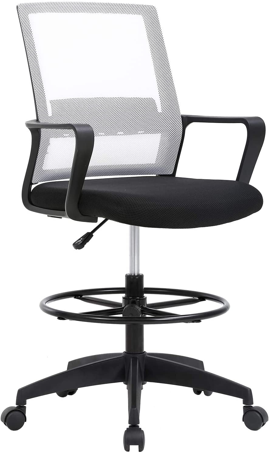 Black Adjustable Mesh Drafting Chair with Lumbar Support Q80427