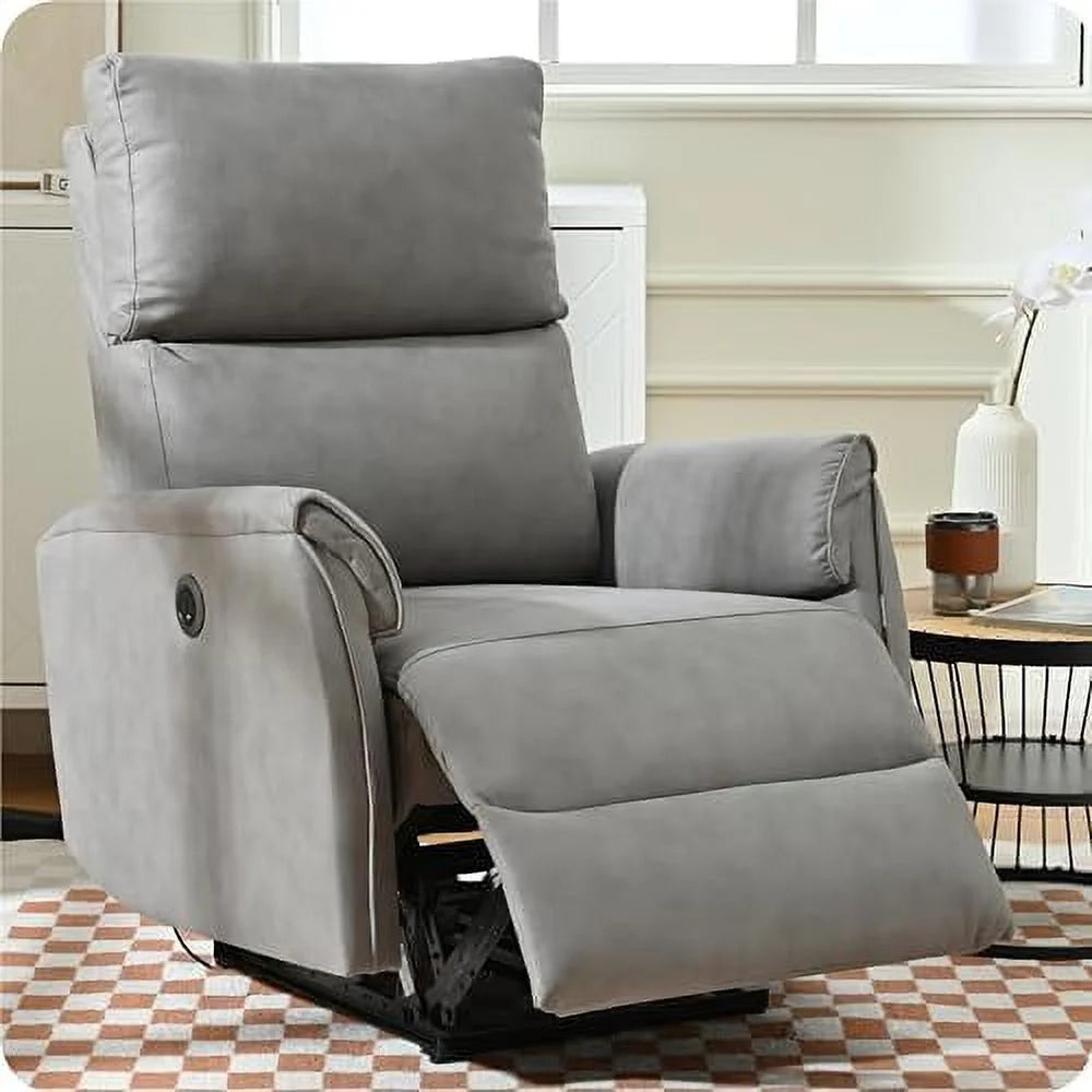 Dark Gray Leather Fabric Power Recliner Chair with USB Port U6581
