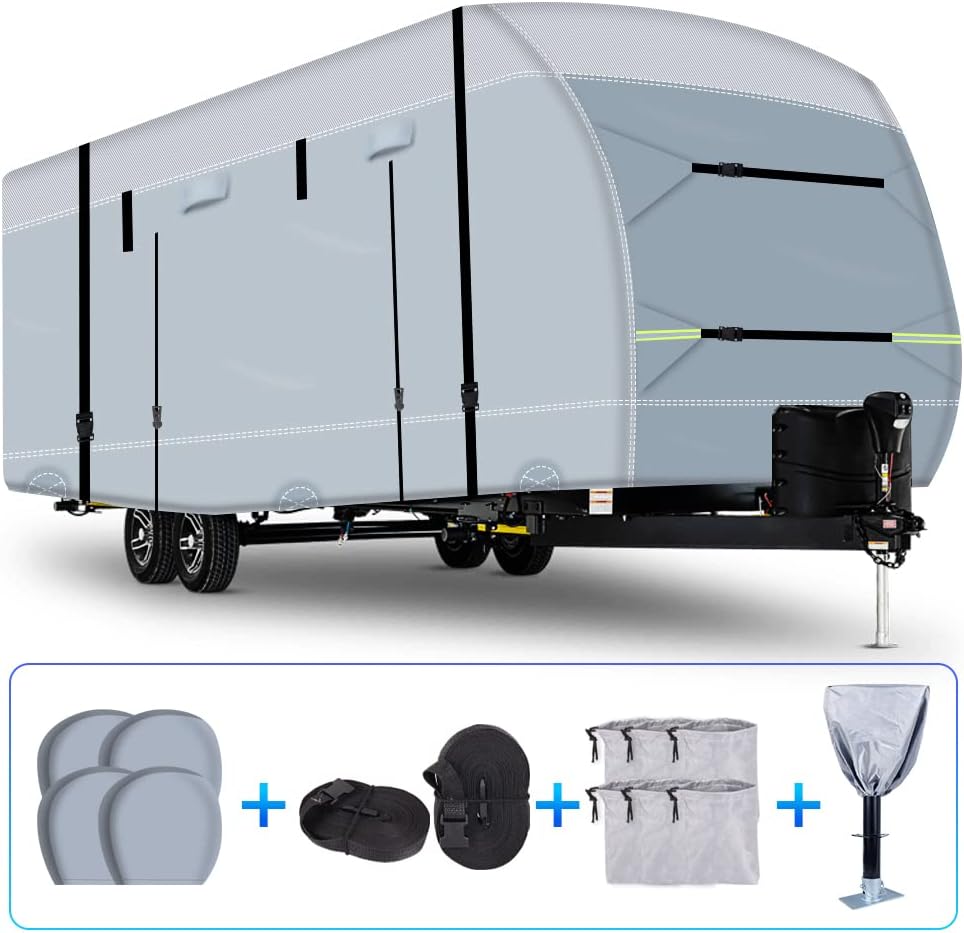 600D Ripstop RV Cover with 4 Tire Covers & Tongue Jack Cover & 6 Gutter Cover Y939840