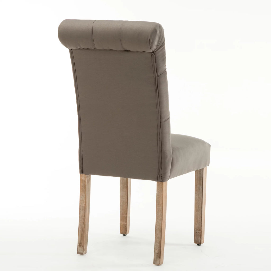 Grey Linen Fabric Tufted Dining Chair Set of 2 T84657