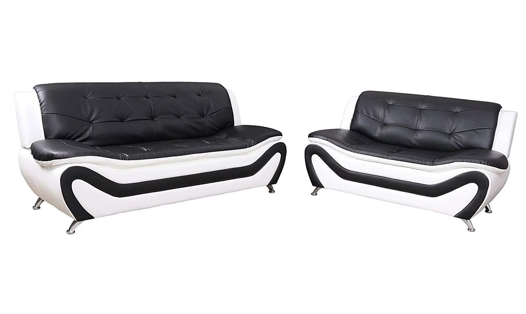 2 Piece Modern Sofa Set, Black & White P558