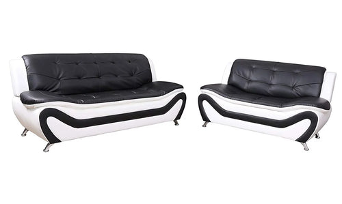 2 Piece Modern Sofa Set, Black & White P558