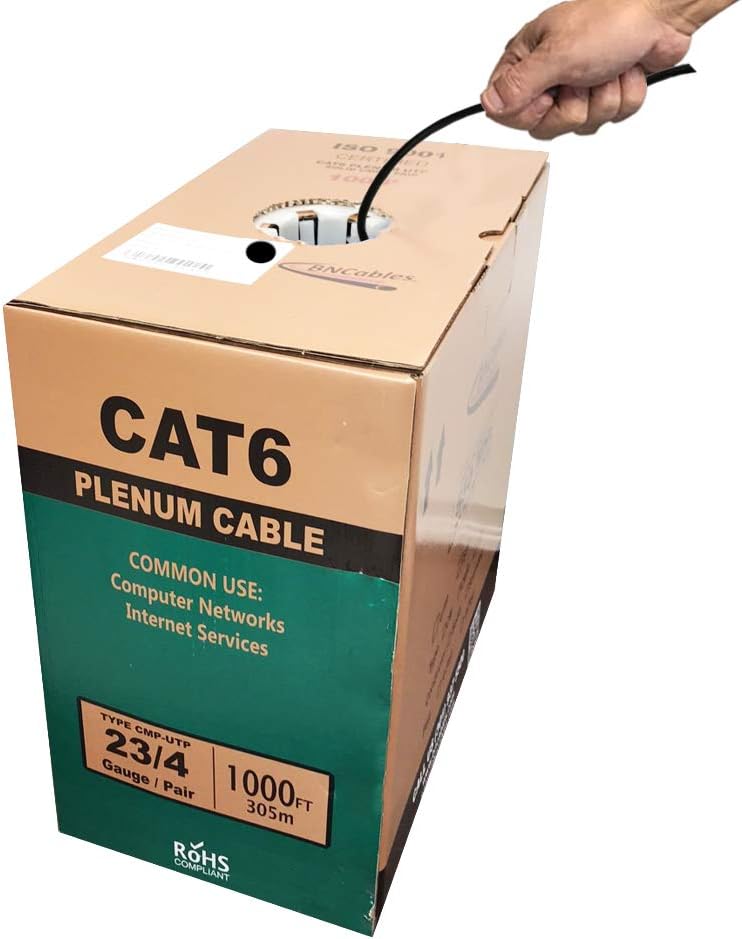 550MHZ CAT6 Plenum Cable 1000ft Blue, 23AWG 4Pair, Solid Network Cable Unshielded Twisted Pair (UTP), Available in Blue, White, Yellow, Gray, Purple, Green & Black (Blue) H45084