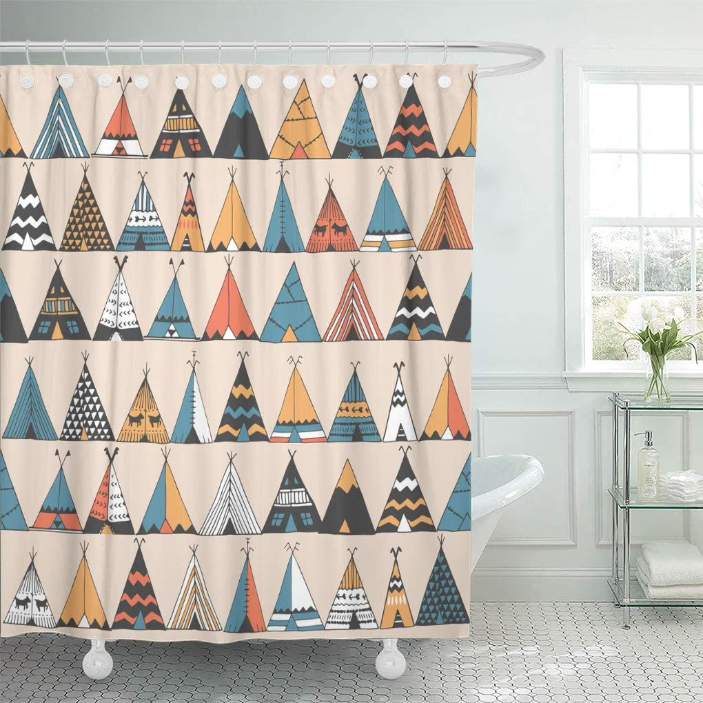 Boho Teepee Pattern Shower Curtain 66x72 inch E48774