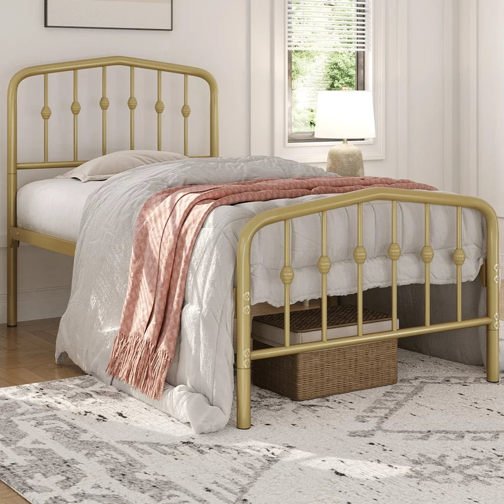 Twin Size Black Metal Bed with Arched Headboard and Footboard R3745