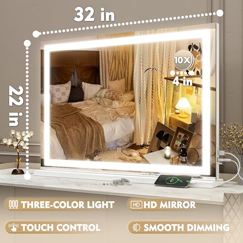 White Lighted Vanity Mirror with Lights 22" x 19" Y51193