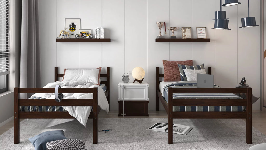 White Wood Twin over Twin Convertible Bunk Bed P6436