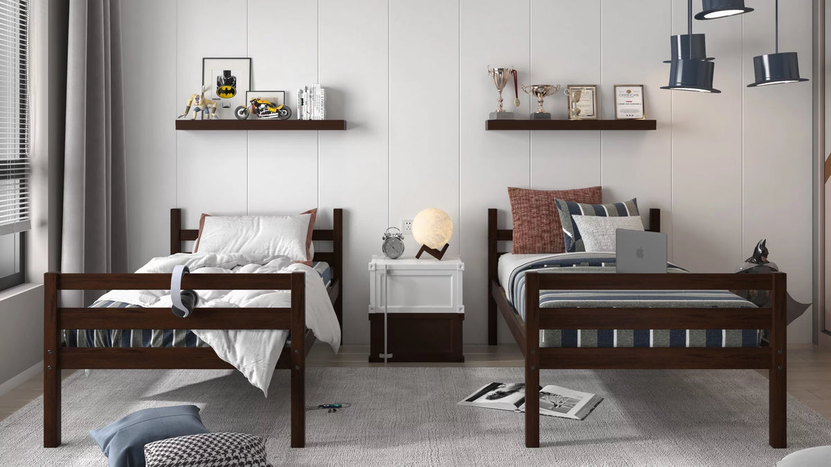 White Wood Twin over Twin Convertible Bunk Bed P6436
