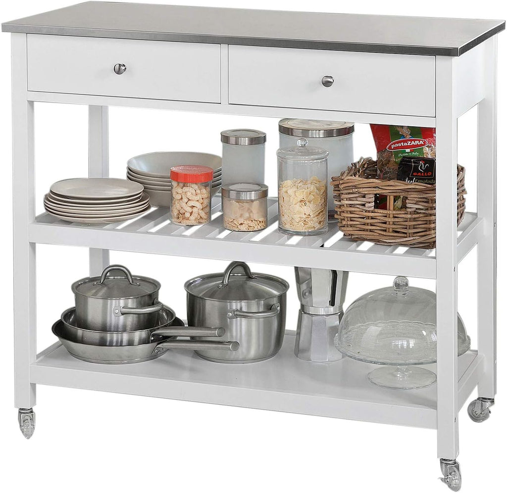 Kitchen Storage Trolley with Rubber Wood & Marble Top X852071