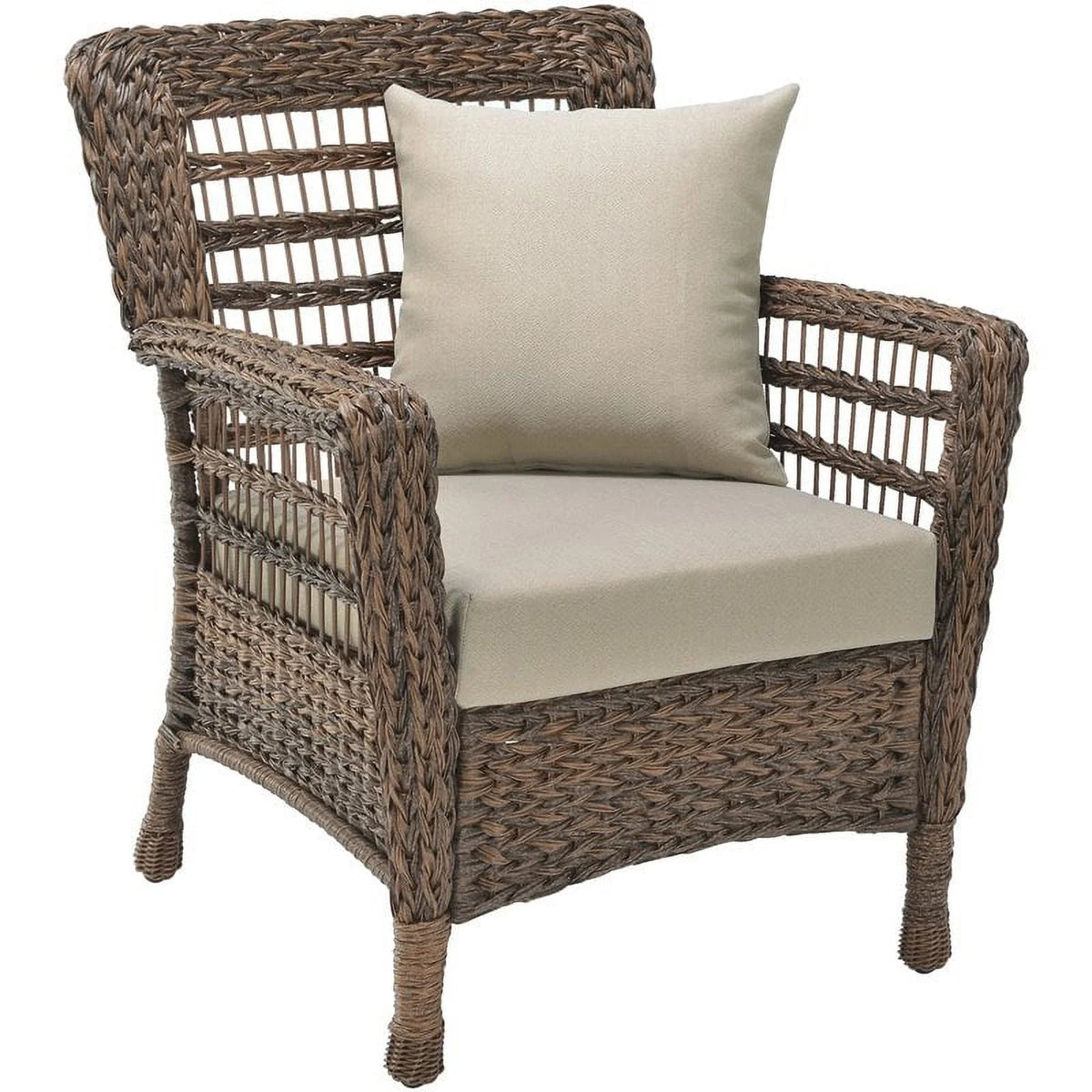 Faux Sea Grass Resin Rattan Patio Armchairs Set, Dark Brown - Set of 2 N529109