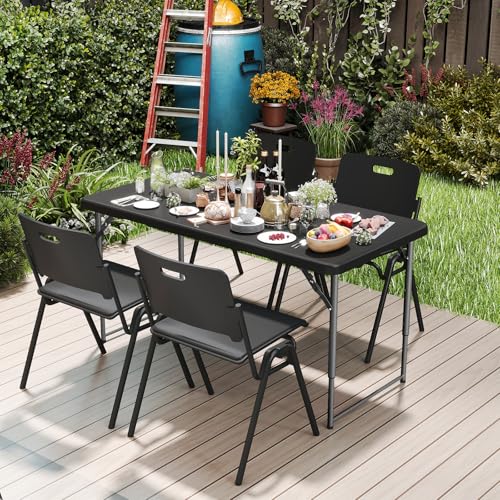 5 Foot White Folding Plastic Table with Carrying Handle L24323