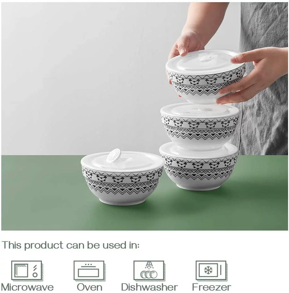 4 Pack 22 oz Porcelain Ceramic Bowls with Lid X49944