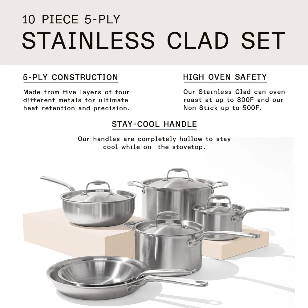 10 Pc Stainless Steel Pot Pan Set J219254