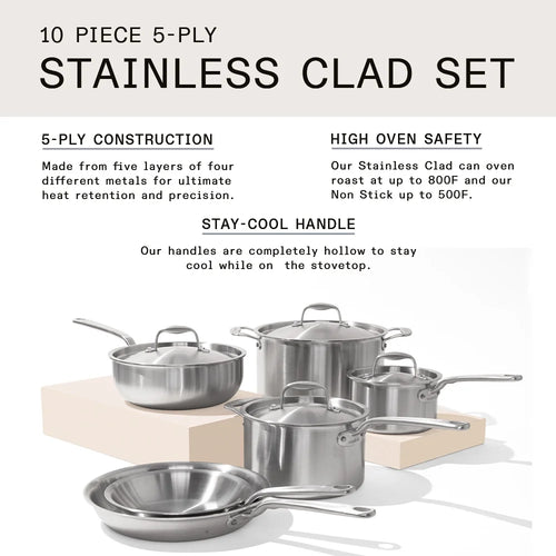 10 Pc Stainless Steel Pot Pan Set J219254