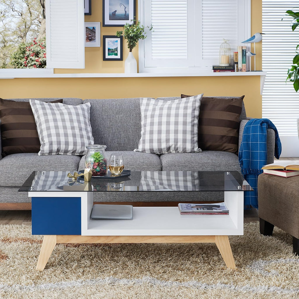 Mid-Century Coffee Table with Glass Top V78357